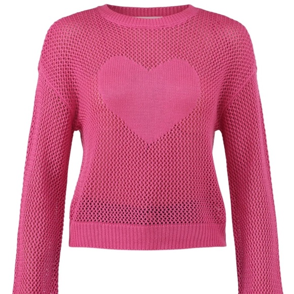 No Boundaries Women’s Hot Pink Lightweight Heart Mesh Pullover - Picture 1 of 5